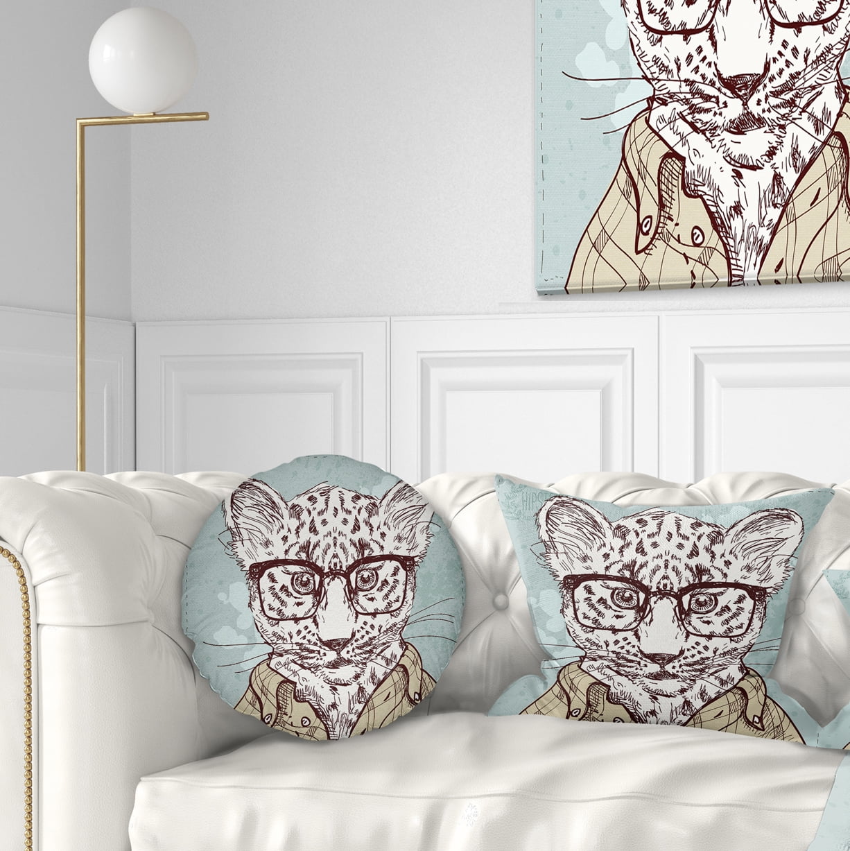 Designart Hipster Leopard with Glasses - Animal Throw Pillow - 12x20