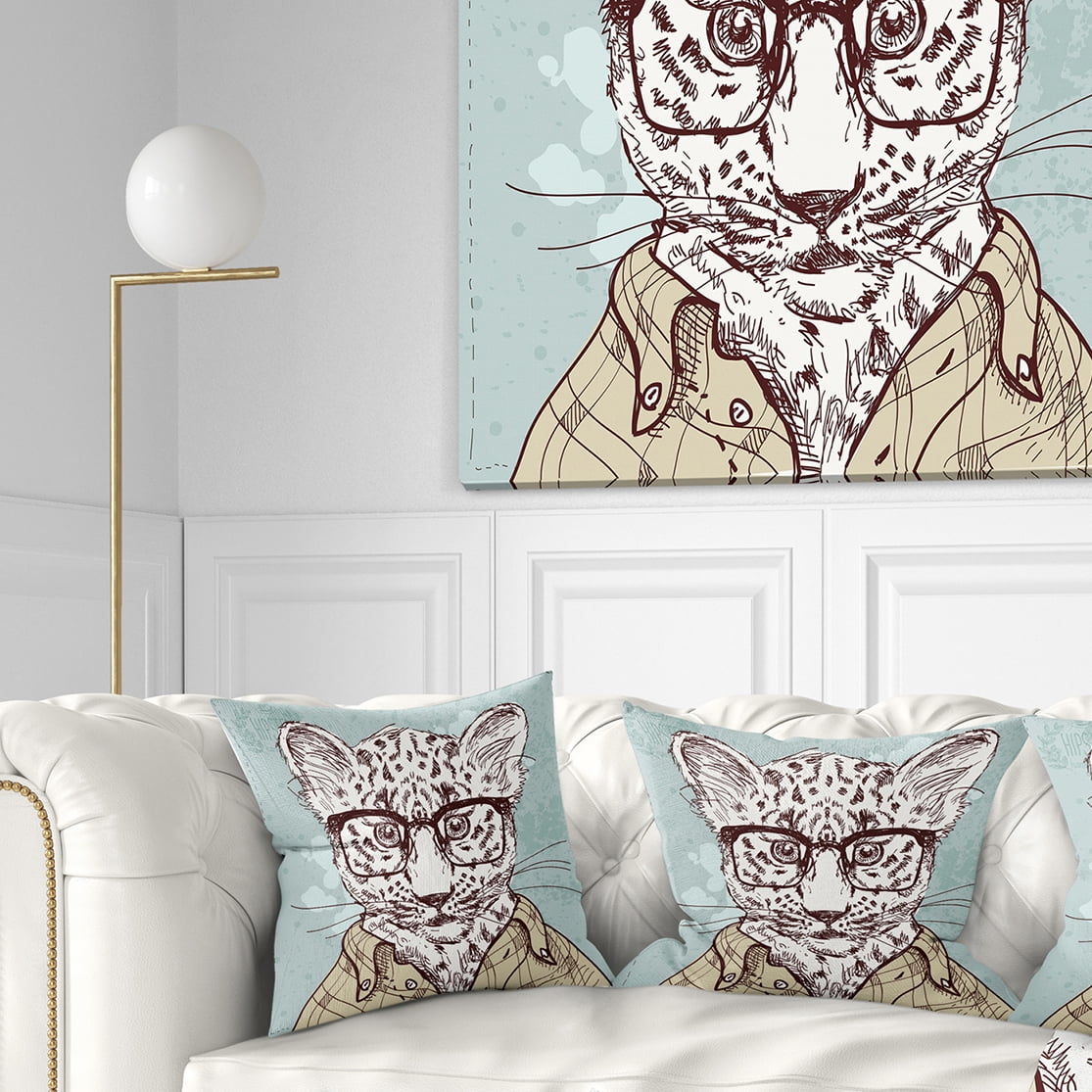 Designart Hipster Leopard with Glasses - Animal Throw Pillow - 18x18