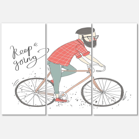 Designart ' Hipster Man Riding A Bicycle ' Children's Art Canvas Wall Art Print