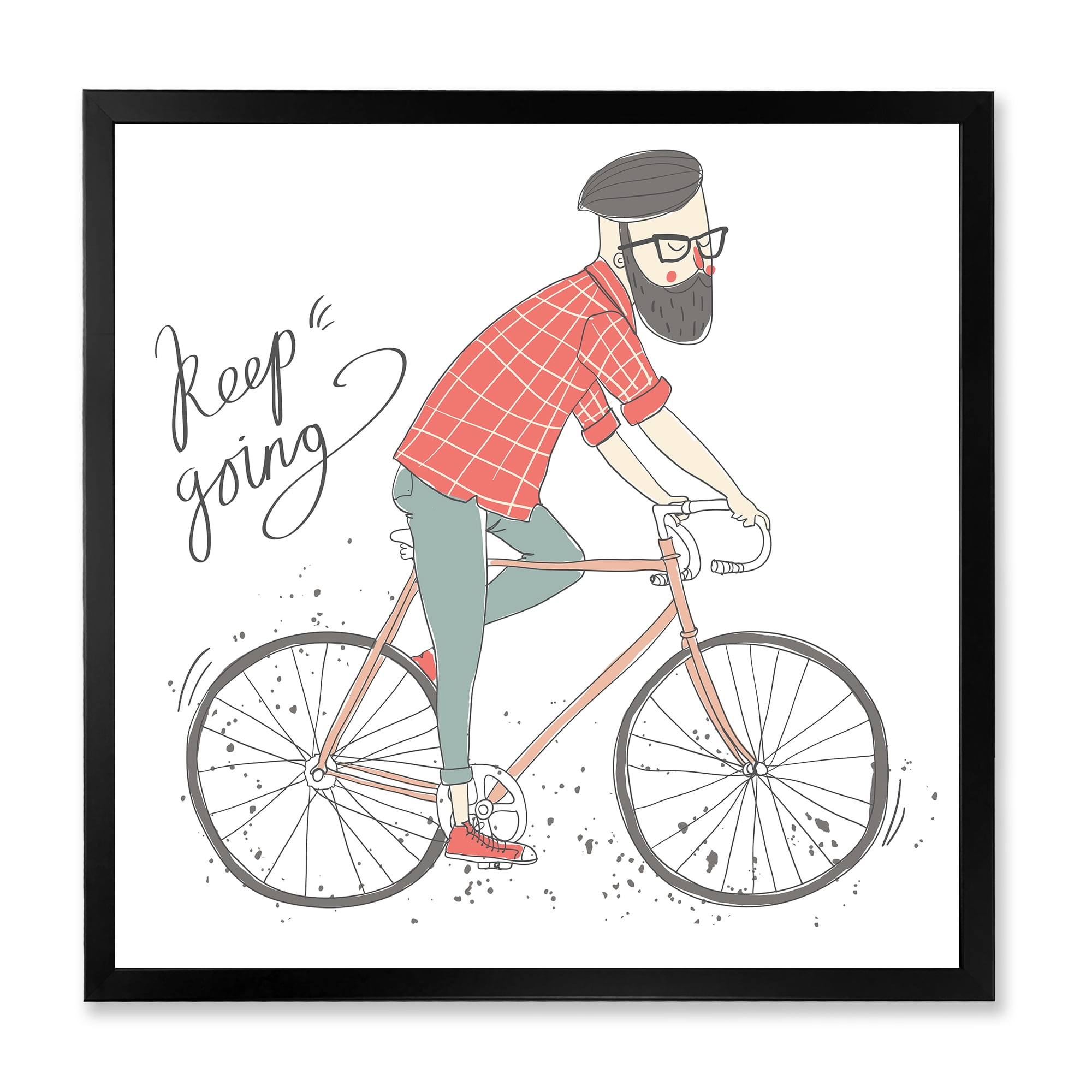 Designart 'Hipster Man Riding A Bicycle' Children's Art Framed Art Print