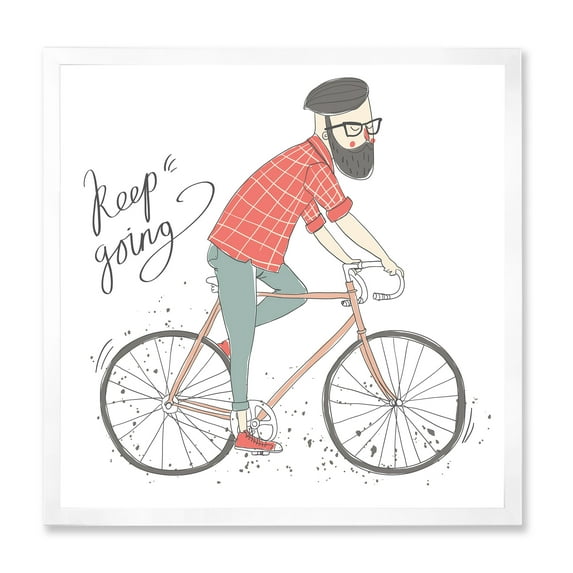 Designart 'Hipster Man Riding A Bicycle' Children's Art Framed Art Print