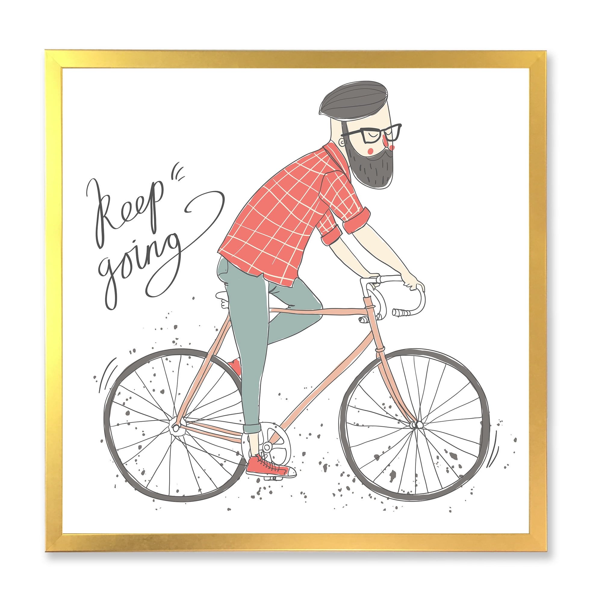 Designart 'Hipster Man Riding A Bicycle' Children's Art Framed Art Print