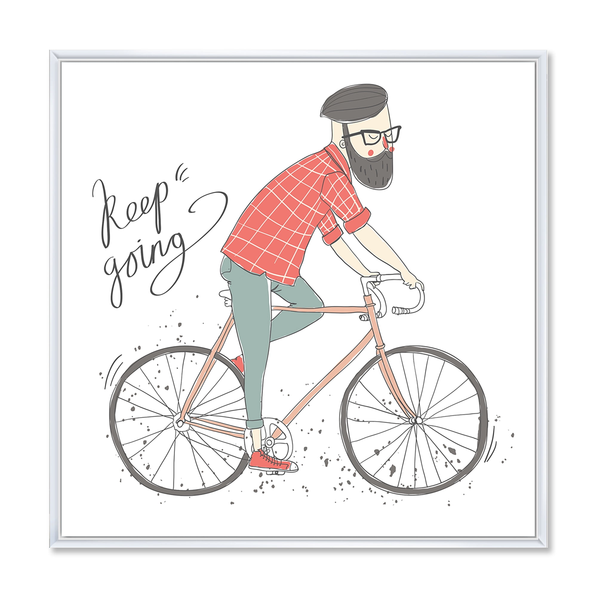Designart 'Hipster Man Riding A Bicycle' Children's Art Framed Canvas Wall Art Print