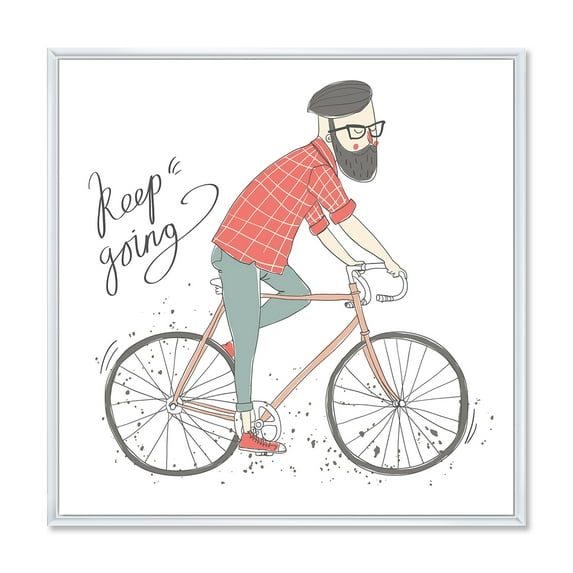 Designart 'Hipster Man Riding A Bicycle' Children's Art Framed Canvas Wall Art Print