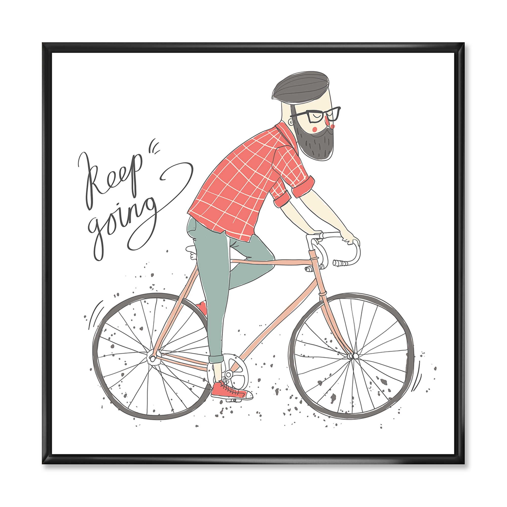 Designart 'Hipster Man Riding A Bicycle' Children's Art Framed Canvas Wall Art Print