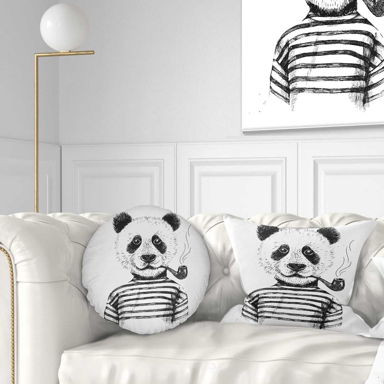 Designart Hipster Pandas Black and White - Animal Throw Pillow - 12x20