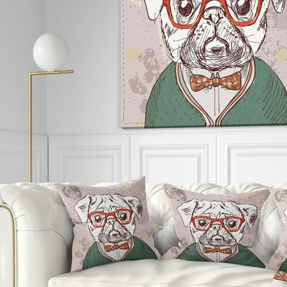Designart Hipster Pug Dog in Vintage Style - Animal Throw Pillow - 18x18