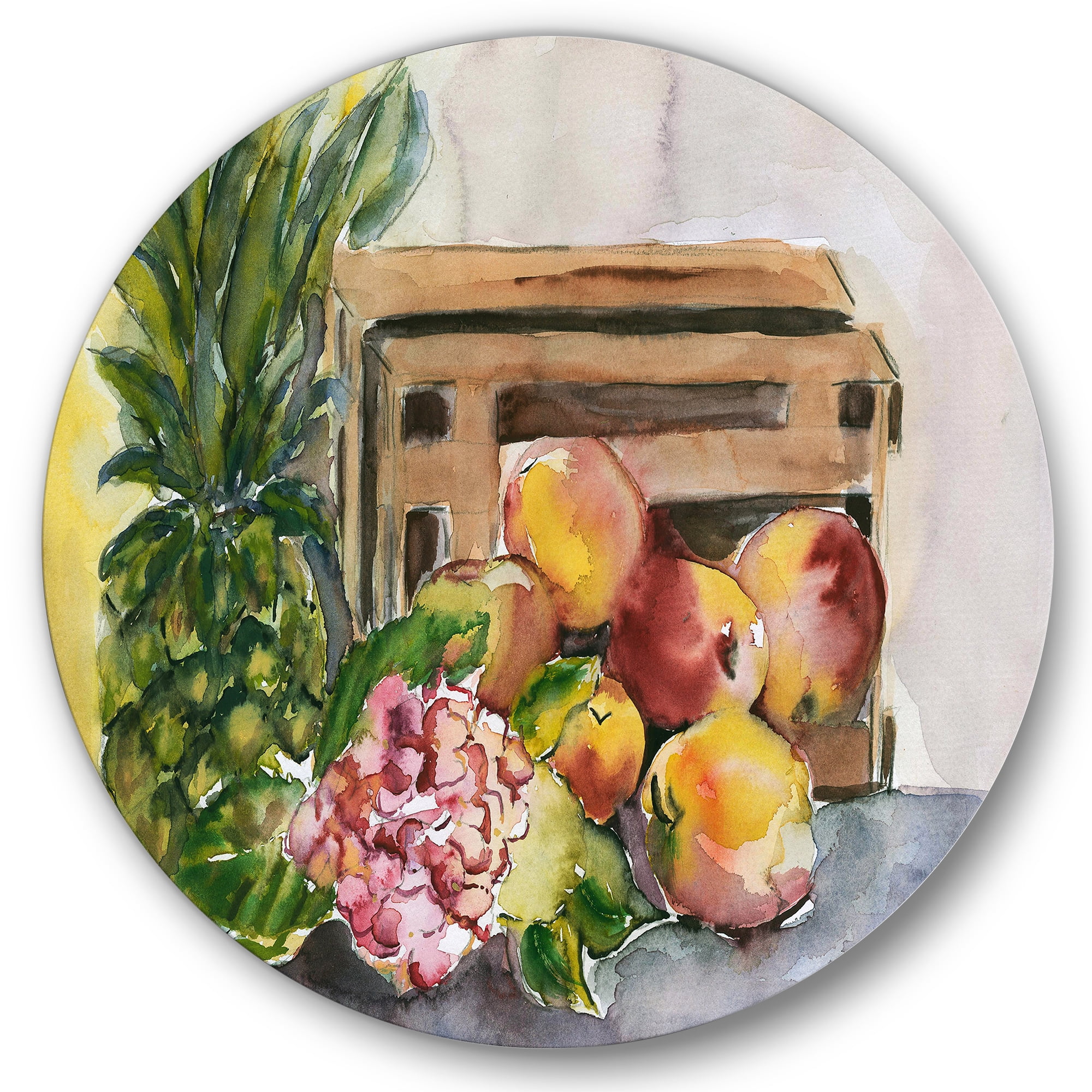 Designart 'Historic Fruits V' Farmhouse Circle Metal Wall Art 23x23 - Disc of 23