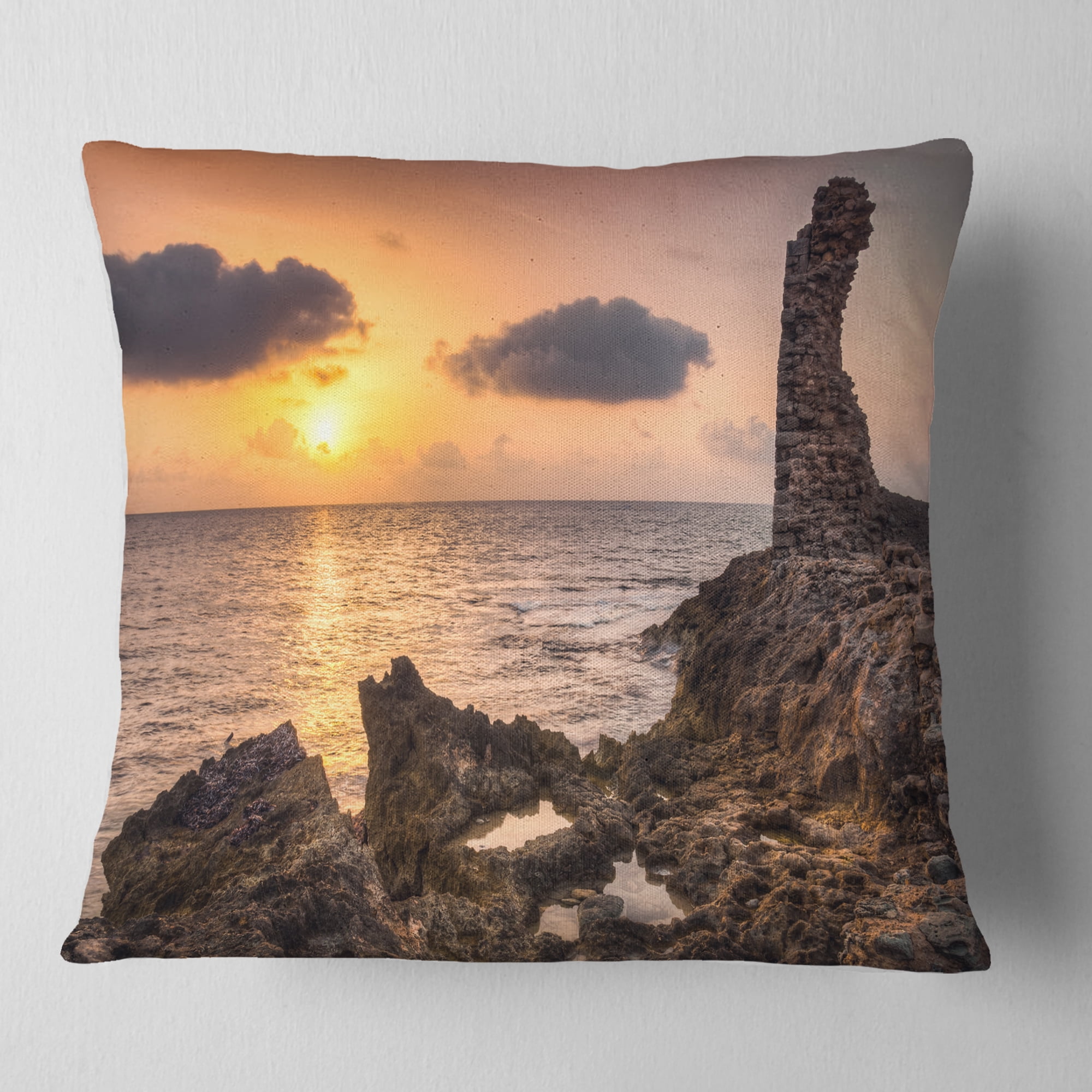 Designart Historic Ruins at Sunset Africa - Seashore Throw Pillow - 18x18