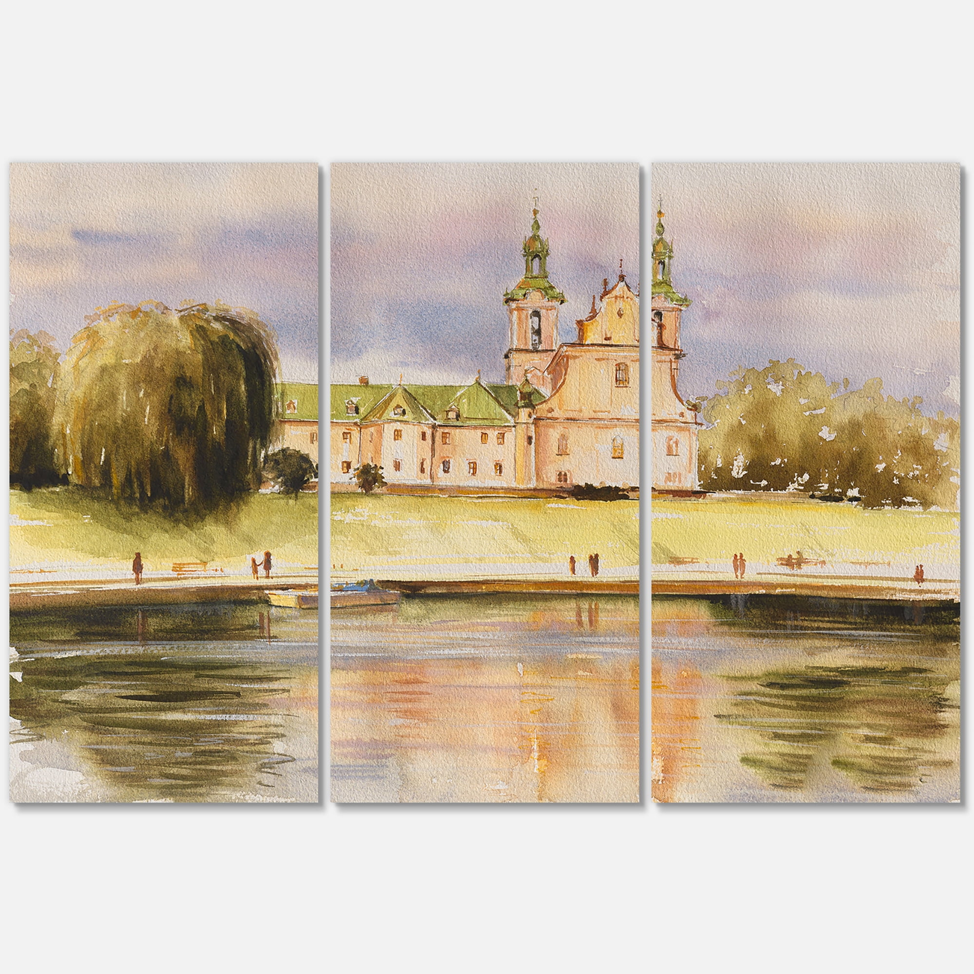 Designart ' Historical Church On The Rock On Banks of The River ' Lake House Canvas Wall Art Print