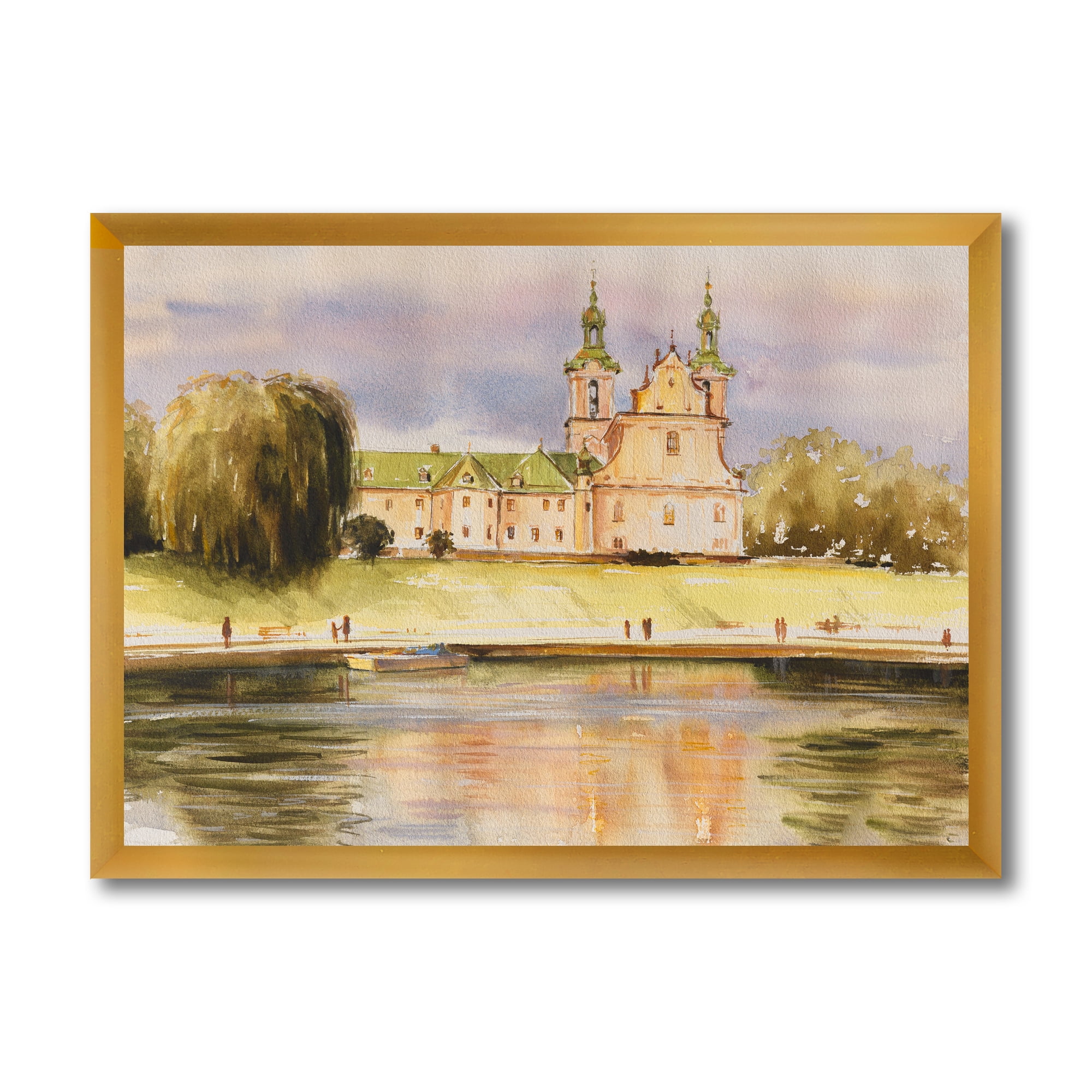 Designart 'Historical Church On The Rock On Banks of The River' Lake House Framed Art Print