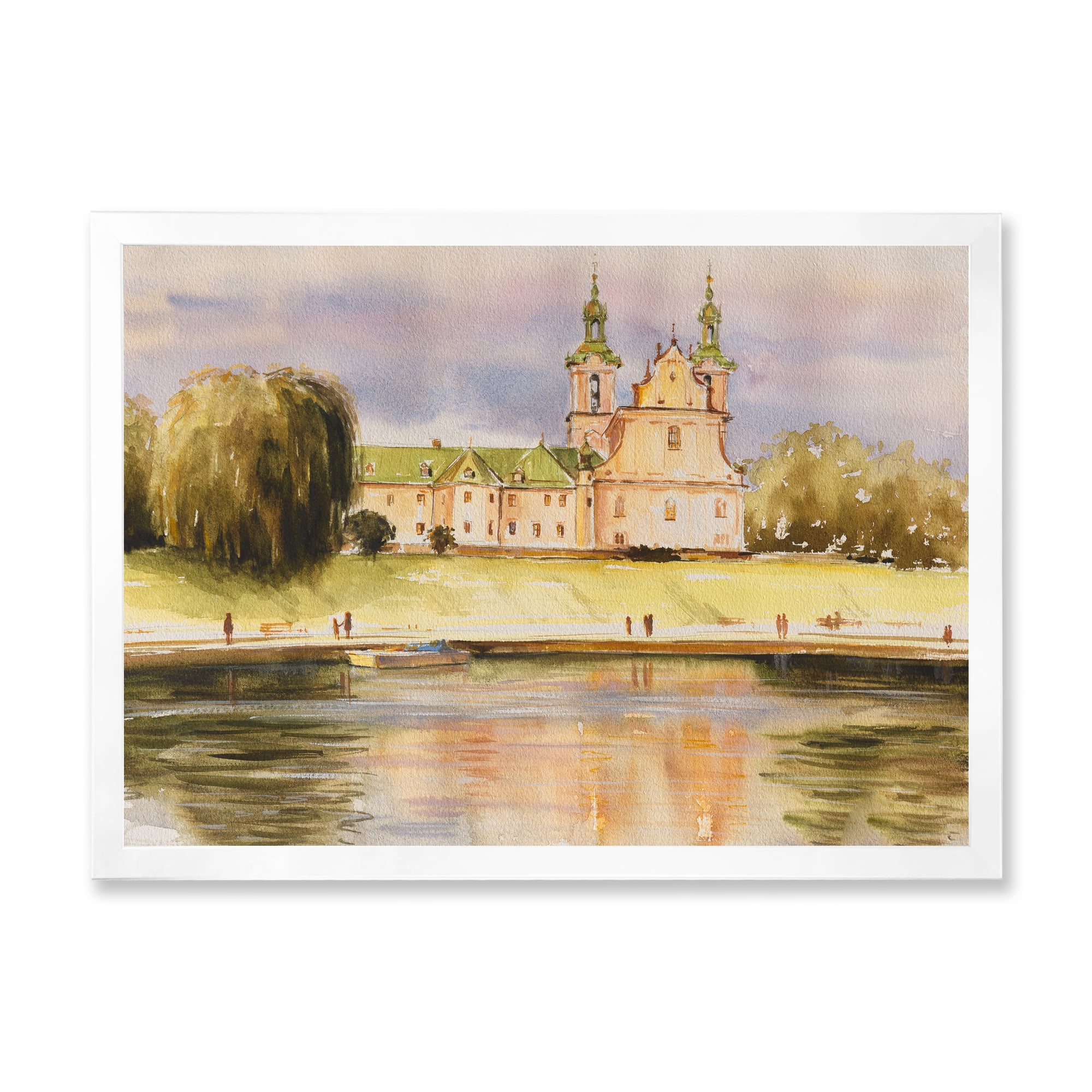 Designart 'Historical Church On The Rock On Banks of The River' Lake House Framed Art Print