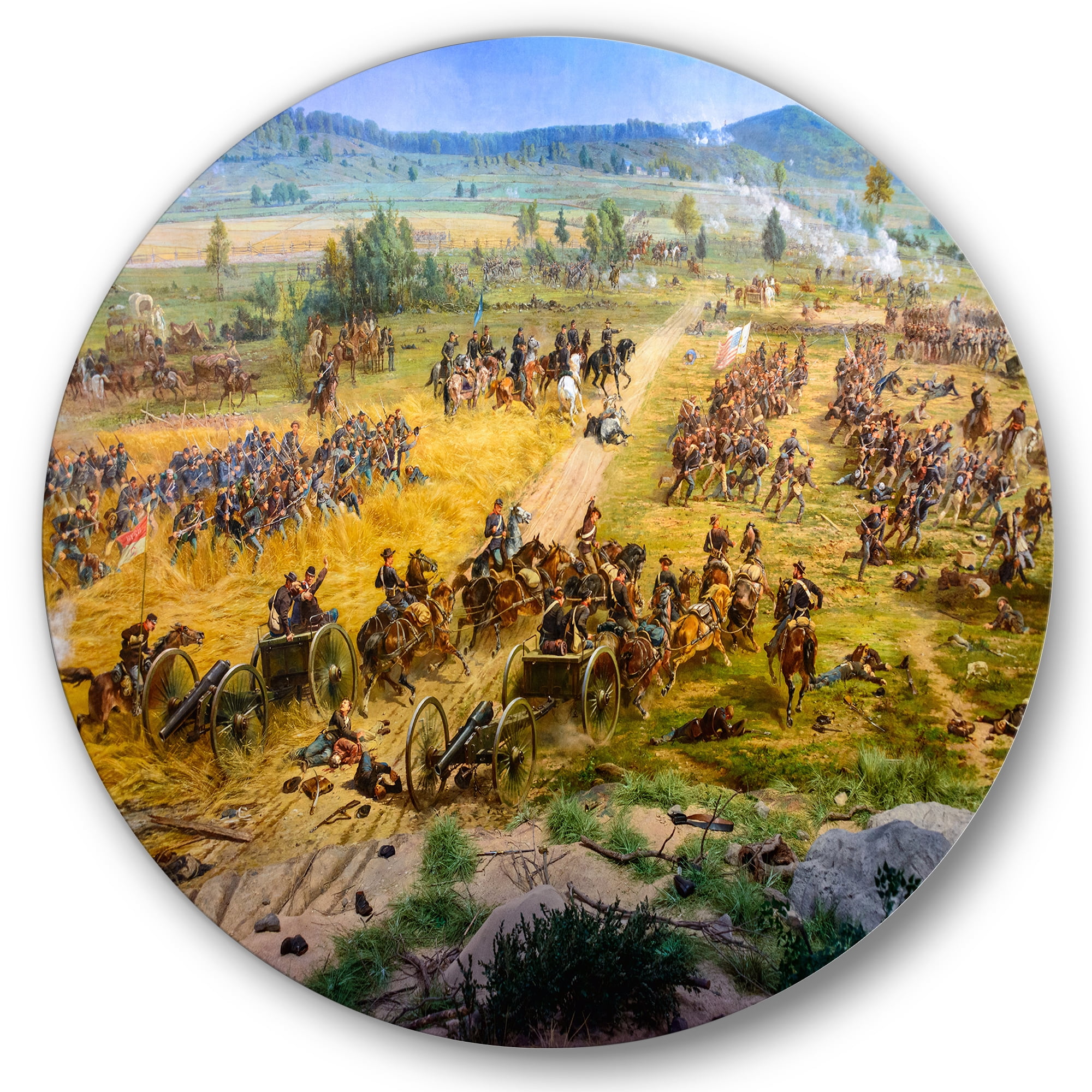Designart 'Historical Gettysburg National Military Park' Vintage Circle Metal Wall Art 29x29 - Disc of 29