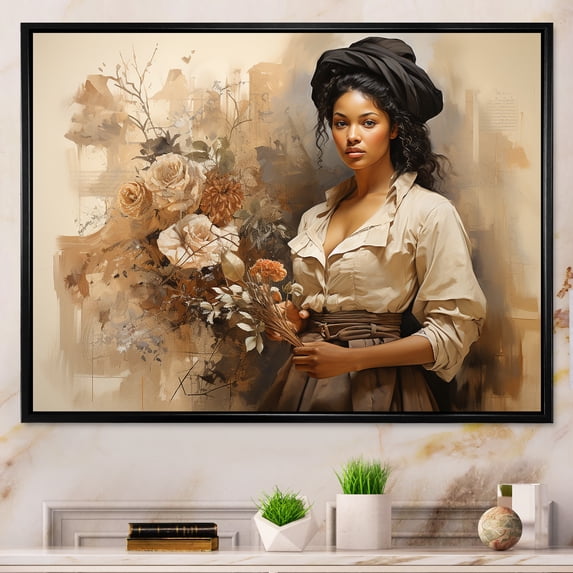 Designart "Historical Portrait African Representation" People Framed Wall Art - Global Grey African American Art Bedroom Framed Canvas Wall Art