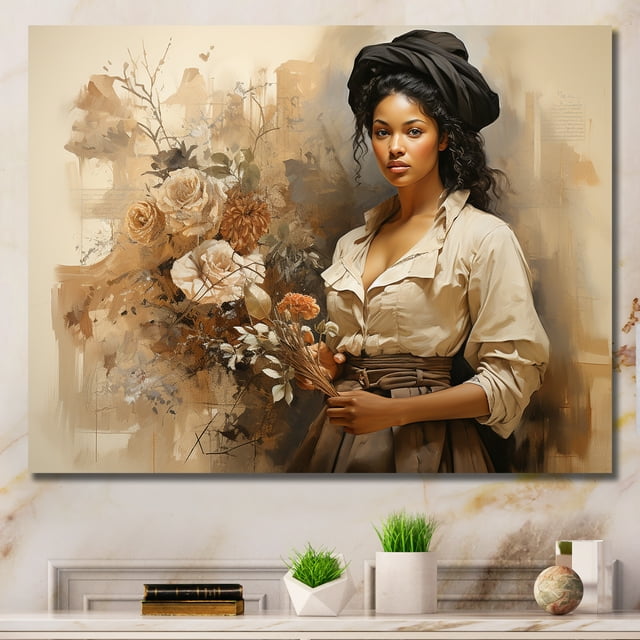 Designart "Historical Portrait African Representation" People Wall Art - Global Grey African American Art Entryway Wall Art