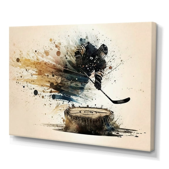Designart Hockey Player Hitting Puck Canvas Wall Art