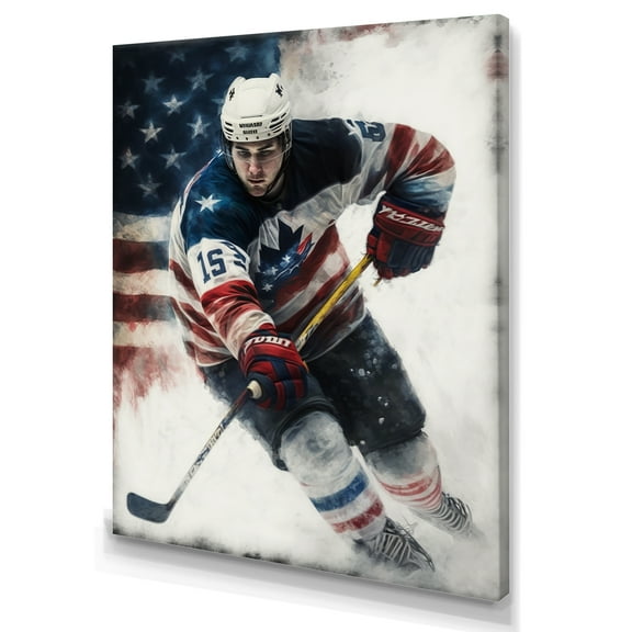 Designart Hockey Player On Ice II Canvas Wall Art