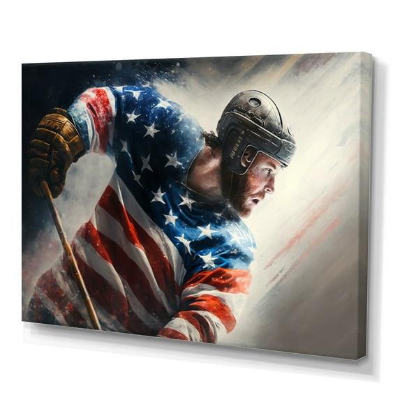 Designart Hockey Player On Ice III Canvas Wall Art