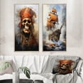 thumbnail image 1 of Designart "Hoist the Jolly Roger!" Pirate Framed Wall Art Set Of 2 - Orange People Framed Canvas Set For Living Room Decor, 1 of 7