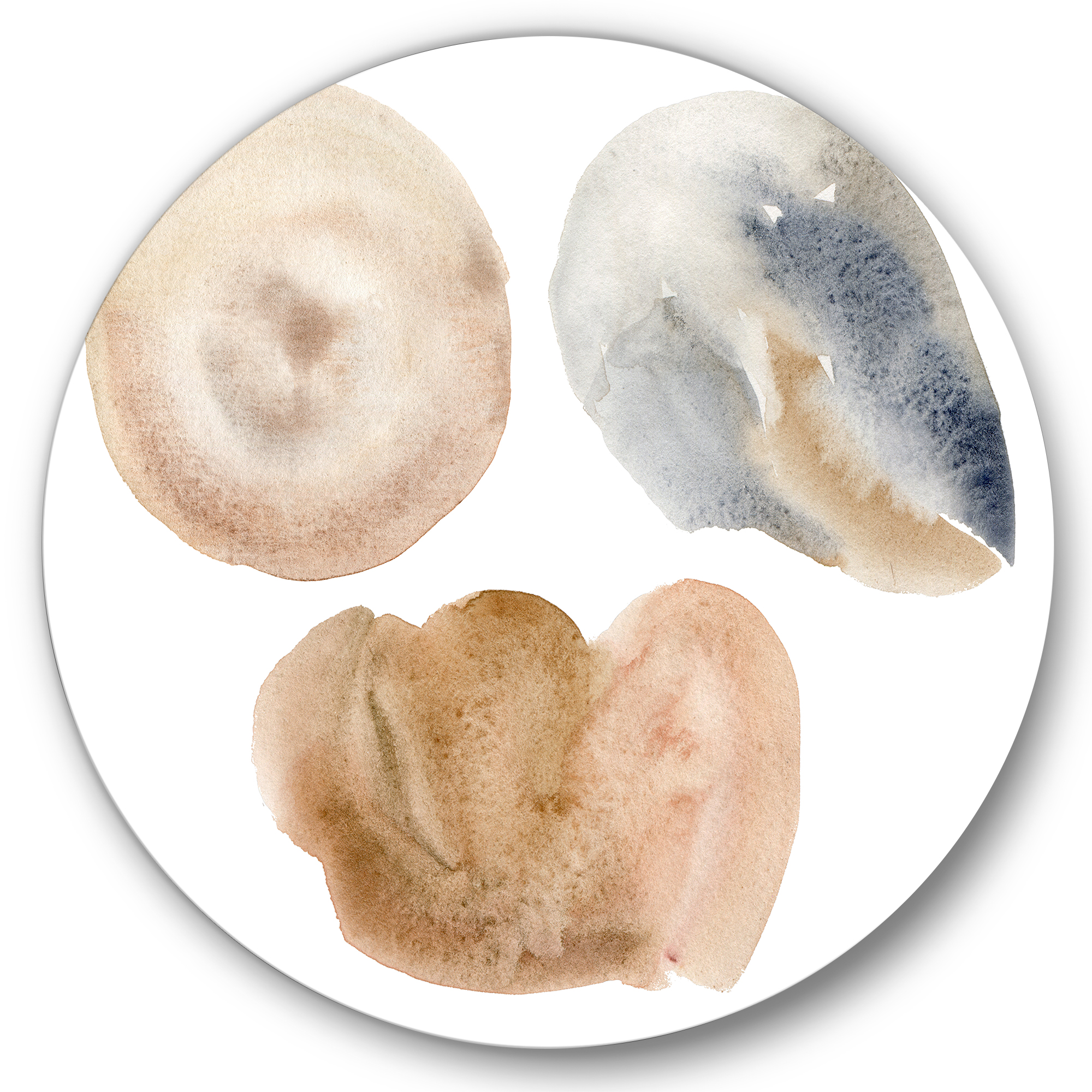Designart 'Holiday Set With Abstract Beige and Blue Circle Spot' Modern Circle Metal Wall Art 11x11 - Disc of 11