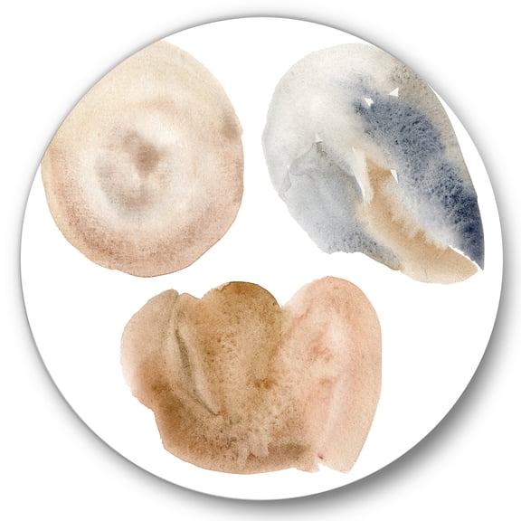 Designart 'Holiday Set With Abstract Beige and Blue Circle Spot' Modern Circle Metal Wall Art 11x11 - Disc of 11