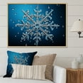 thumbnail image 1 of Designart "Holiday with Blue Snowflakes II" Landscapes Framed Wall Art - Traditional Blue Winter Landscape Hallway Framed Wall Art Decor, 1 of 6