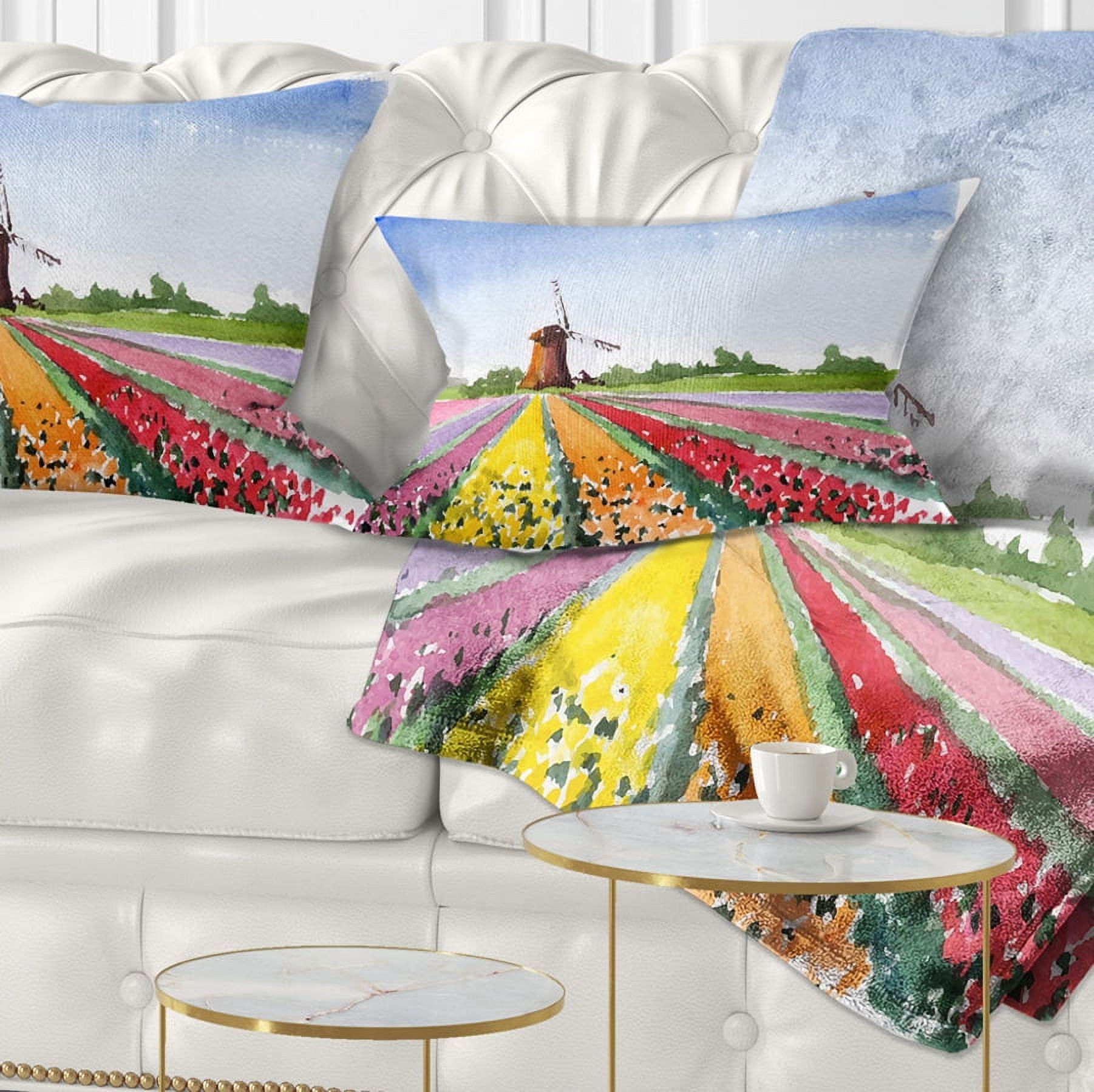 Designart Holland Vector Illustration - Cityscape Painting Throw Pillow - 12x20