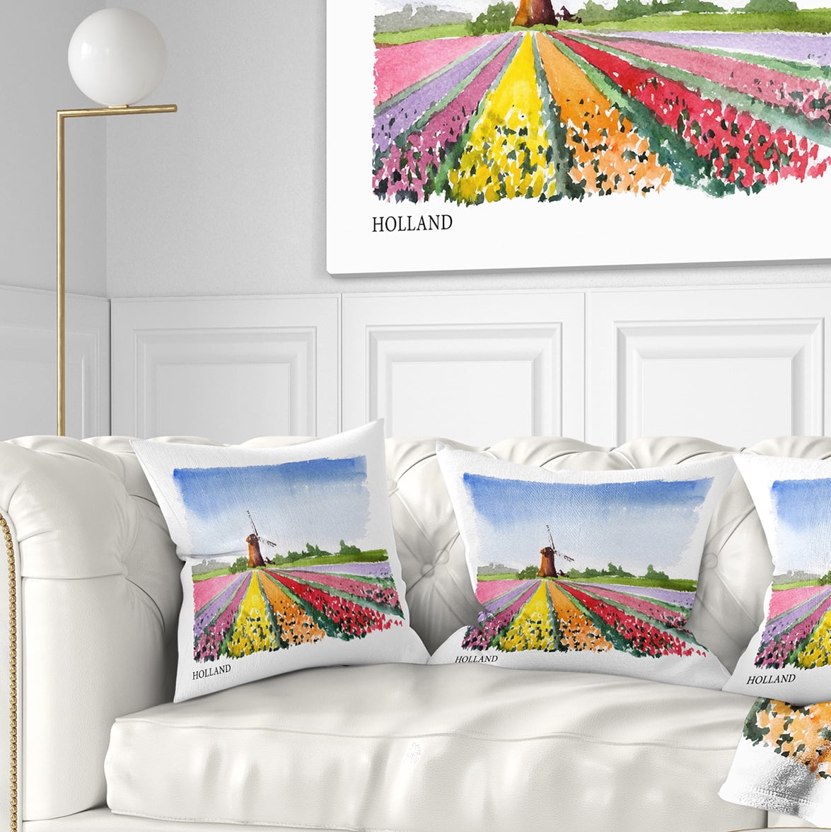 Designart Holland Vector Illustration - Cityscape Painting Throw Pillow - 18x18