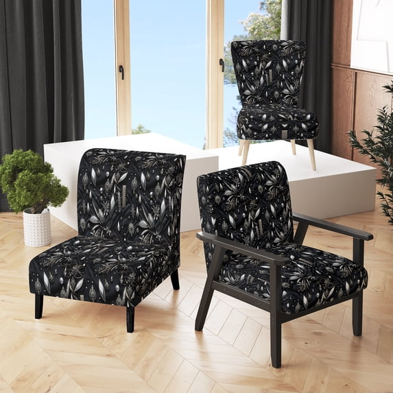 Designart "Hollywood Diamond Glamour In Monochrome" Black Glam Upholstered Accent Chair - Glam Arm Chair For Bedroom
