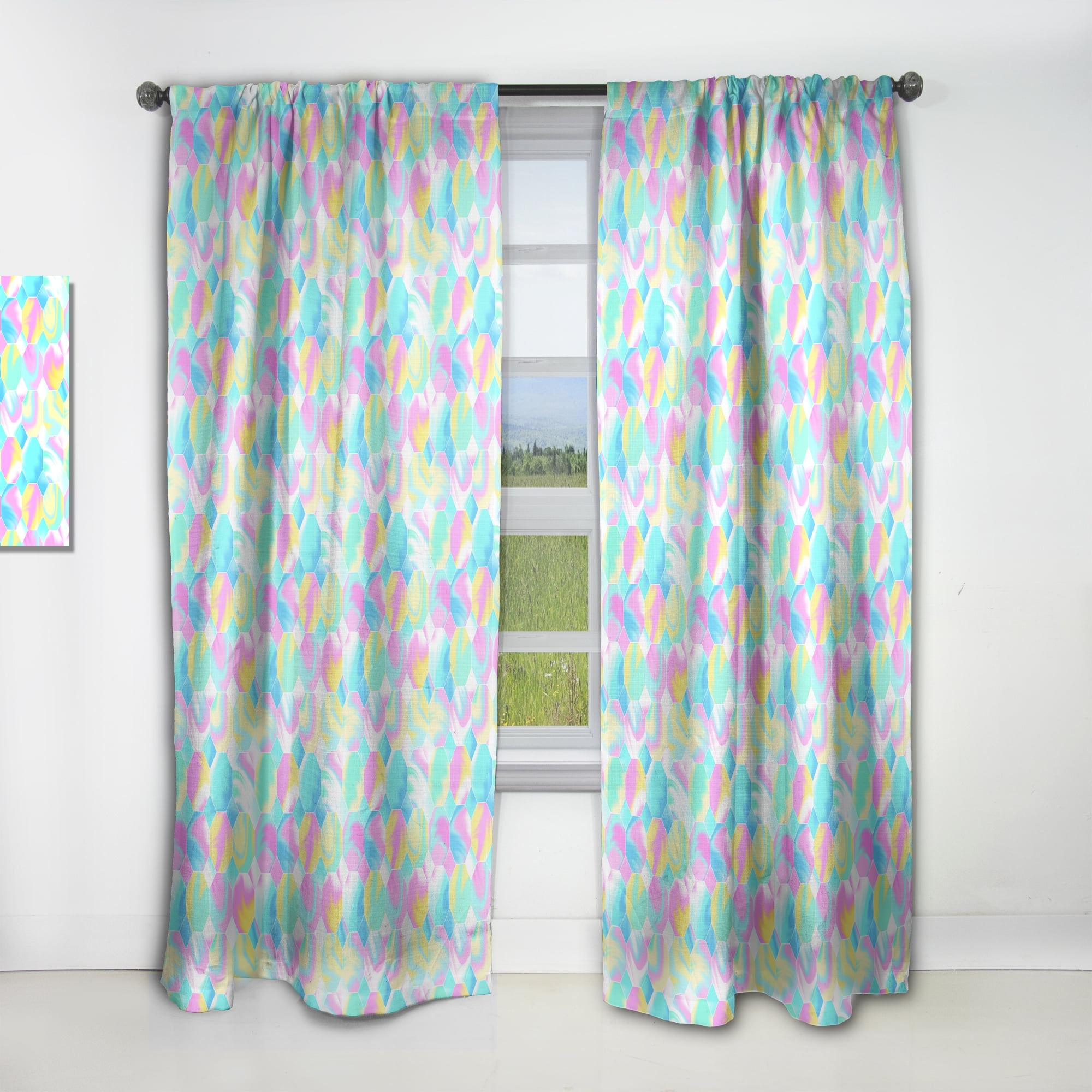 Designart 'Holographic Light Blue and Pink Pattern' Modern & Contemporary Curtain Panel