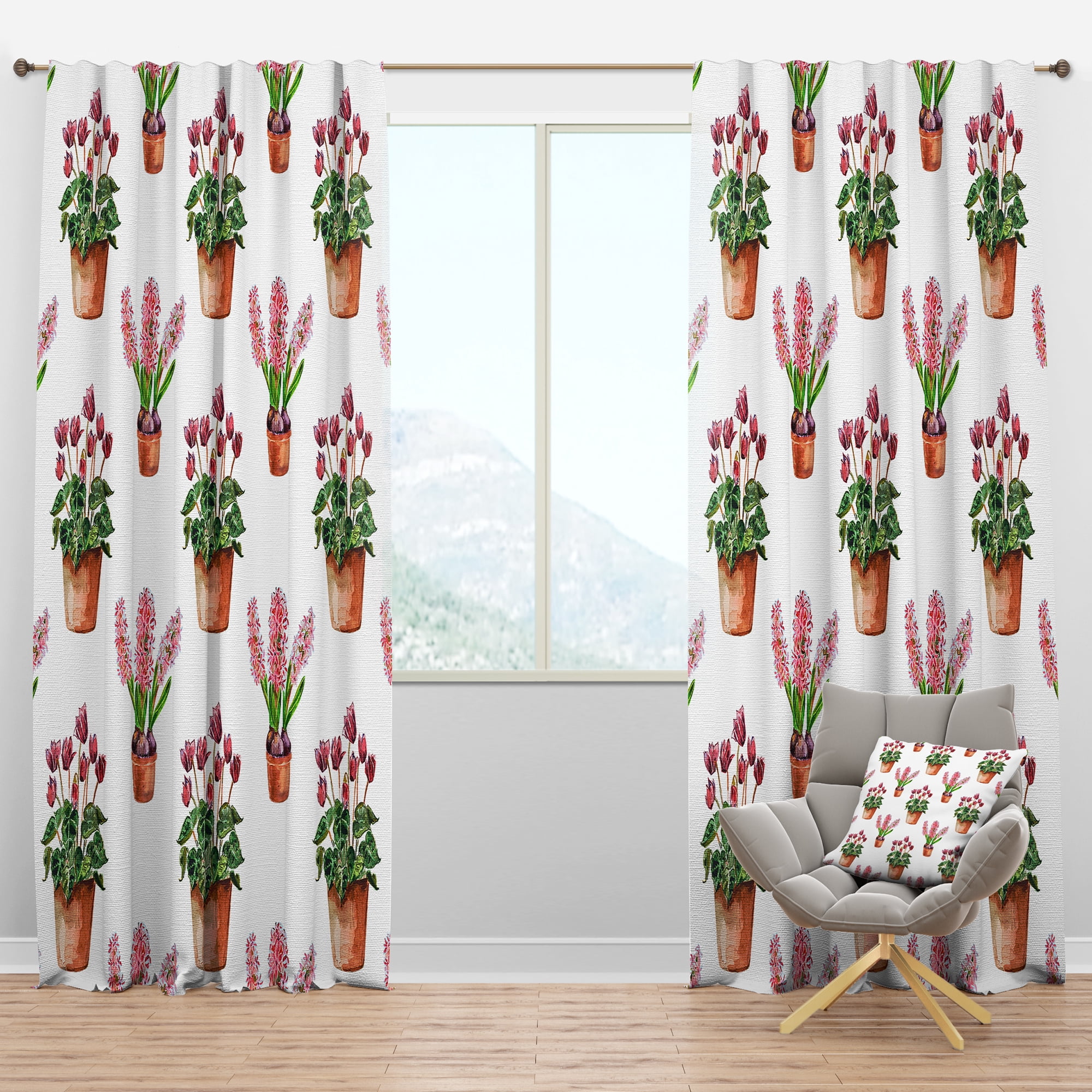 Designart 'Home Flower In Claypots' Floral Blackout Curtain Panel