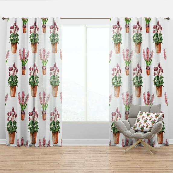 Designart 'Home Flower In Claypots' Floral Curtain Panel