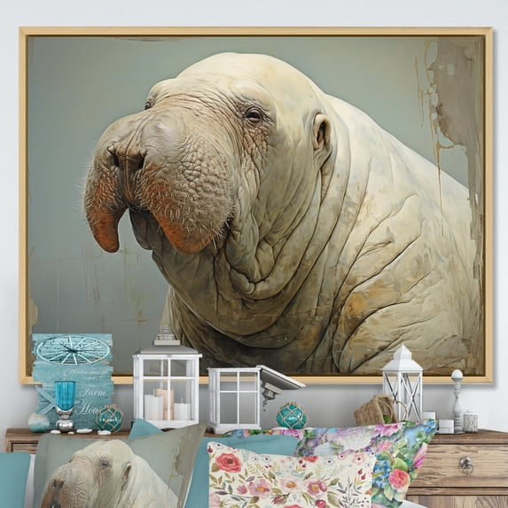 Designart "Home Of The Relaxed Walrus III" Walrus Floater Framed Canvas Art Print