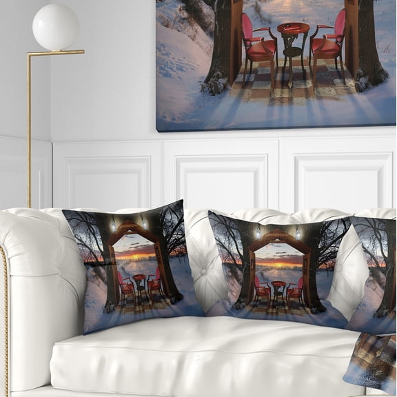 Designart Home Shaped Trees Collage - Landscape Printed Throw Pillow - 18x18