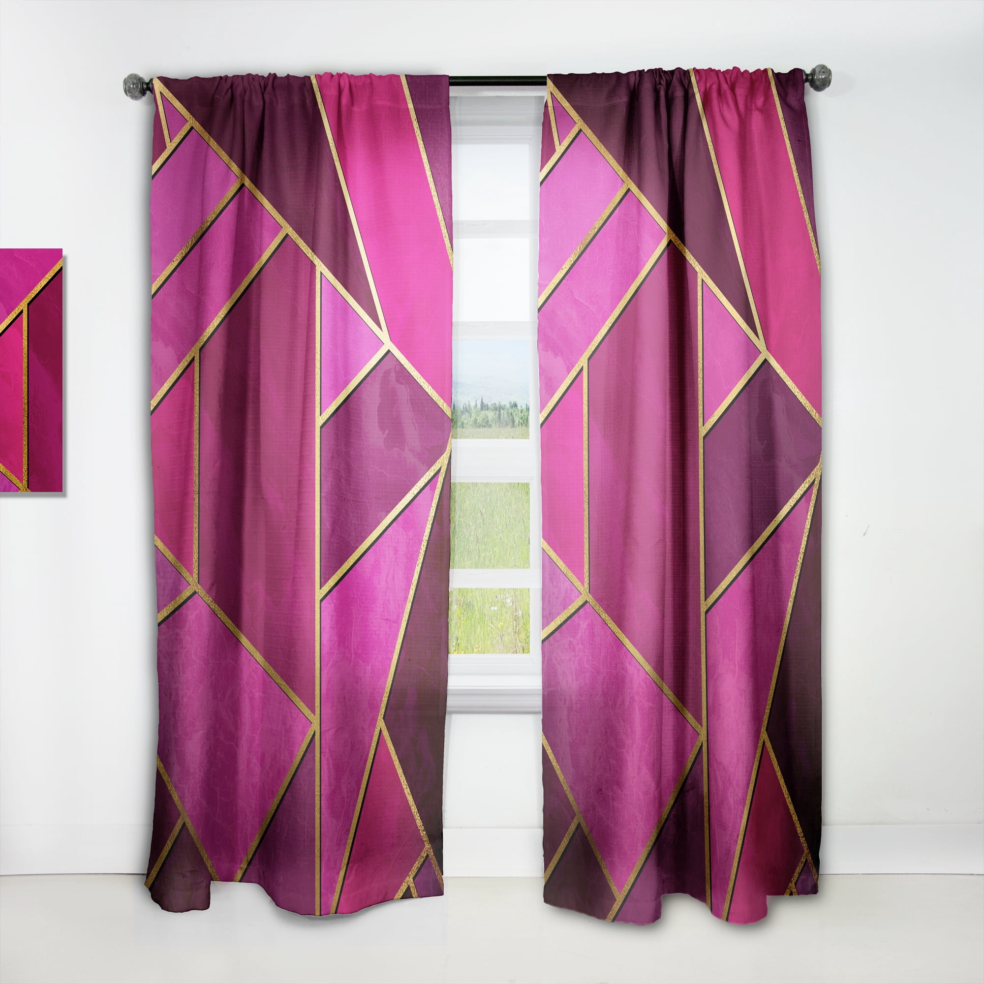 Designart 'Honeycomb Capital Gold II' Modern & Contemporary Curtain Panel