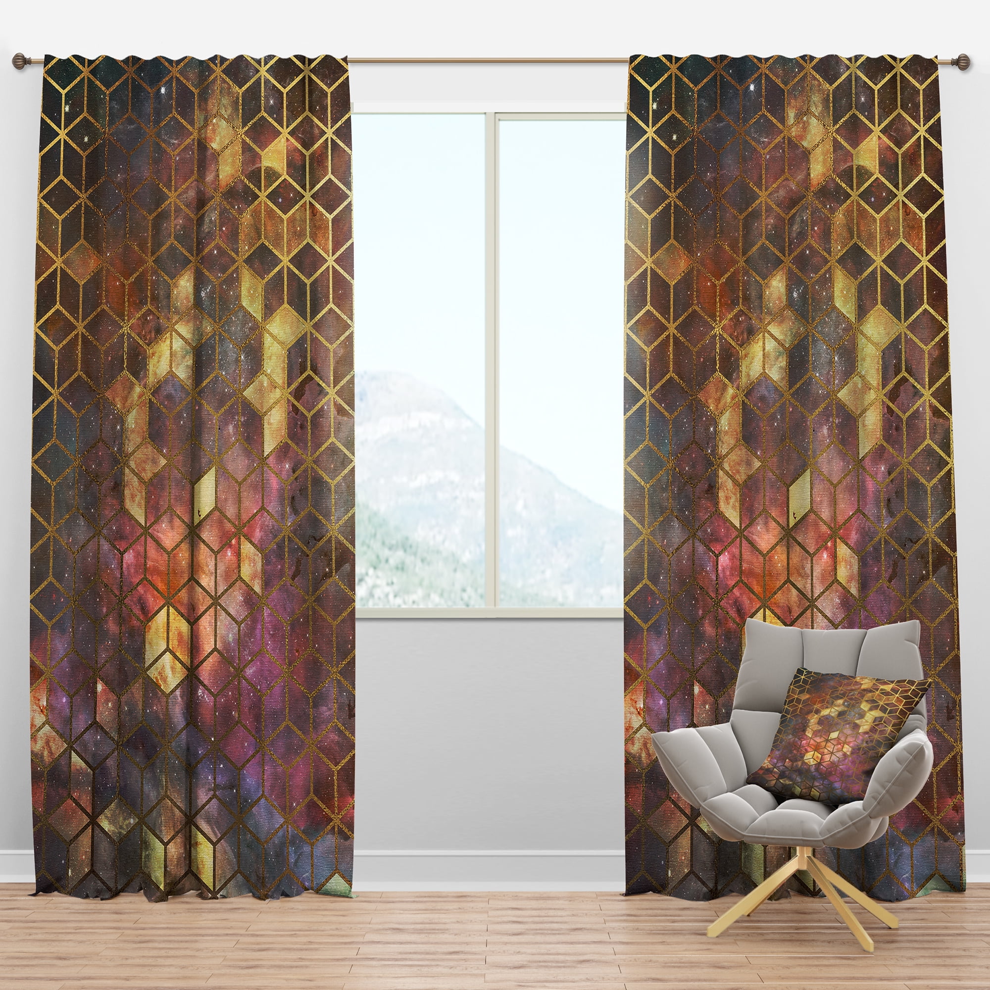 Designart 'Honeycomb Capital Gold IX' Modern & Contemporary Blackout Curtain Panel