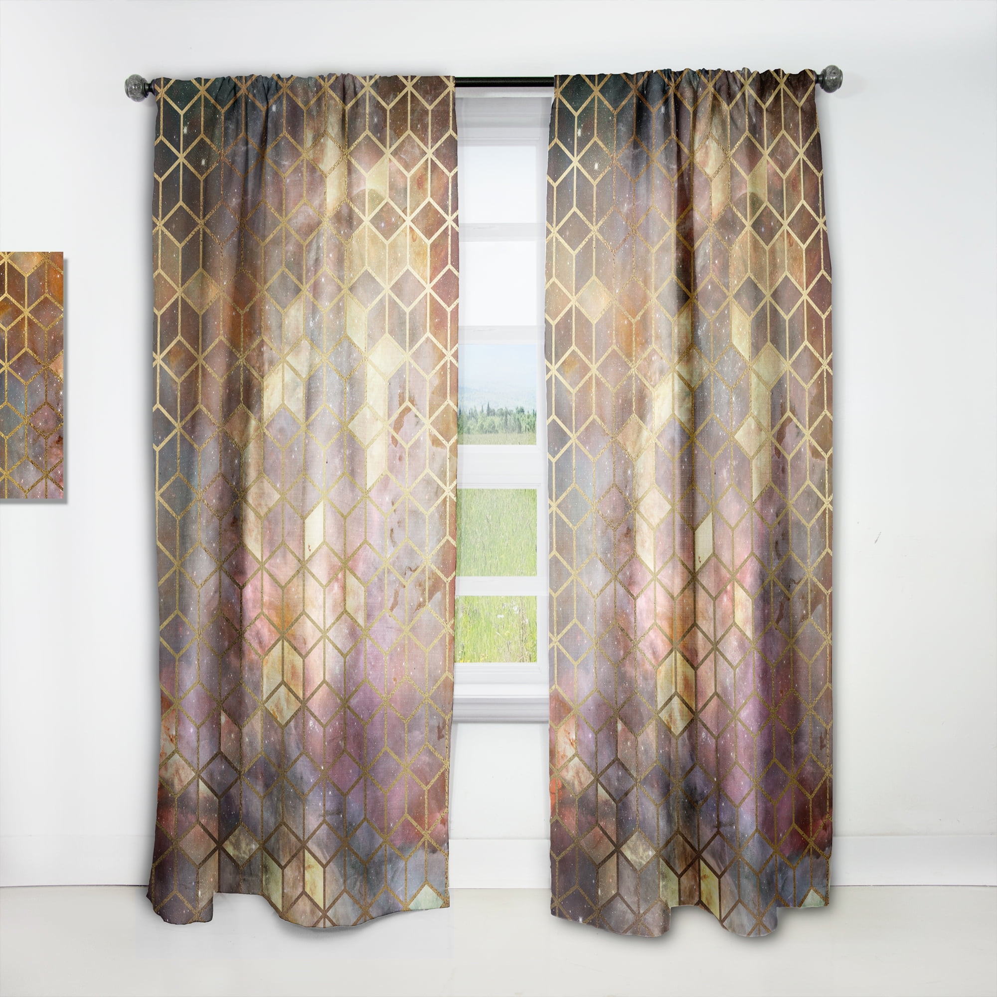 Designart 'Honeycomb Capital Gold IX' Modern & Contemporary Curtain Panel