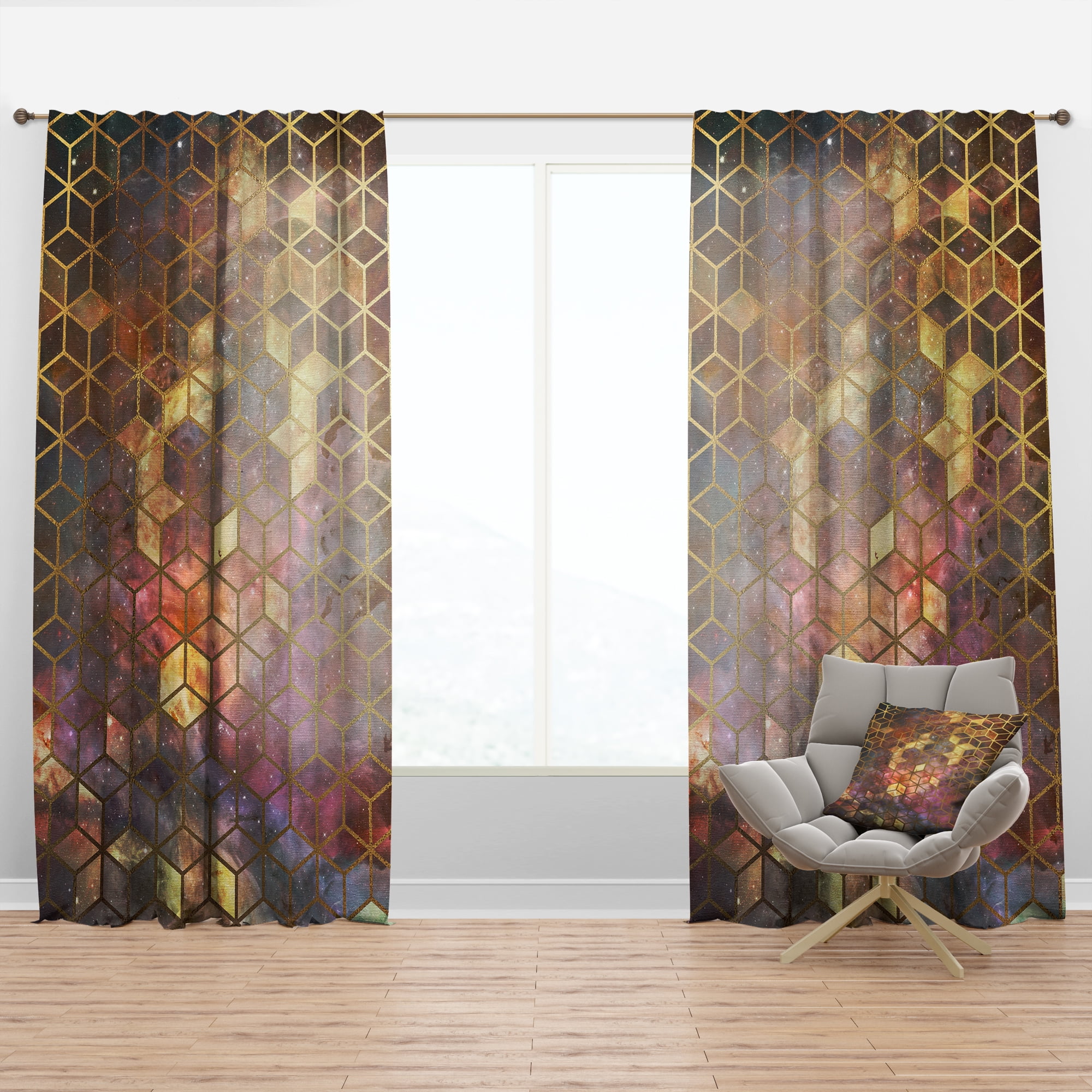Designart 'Honeycomb Capital Gold IX' Modern & Contemporary Curtain Panel