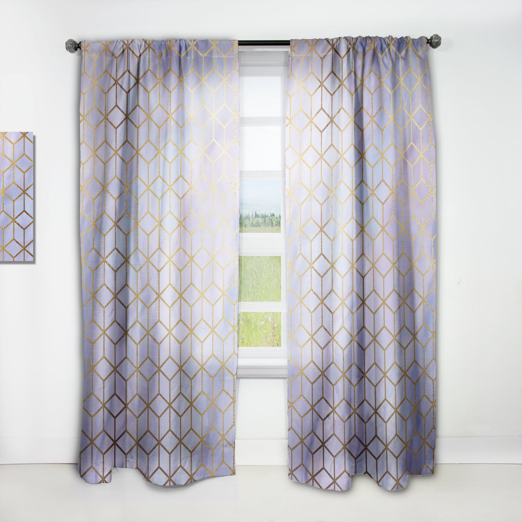 Designart 'Honeycomb Capital Gold V' Modern & Contemporary Curtain Panel