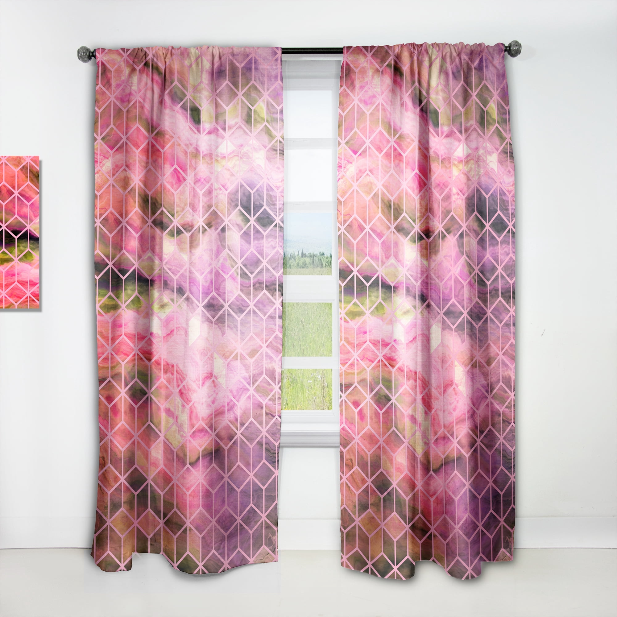 Designart 'Honeycomb Capital Gold VII' Modern & Contemporary Curtain Panel