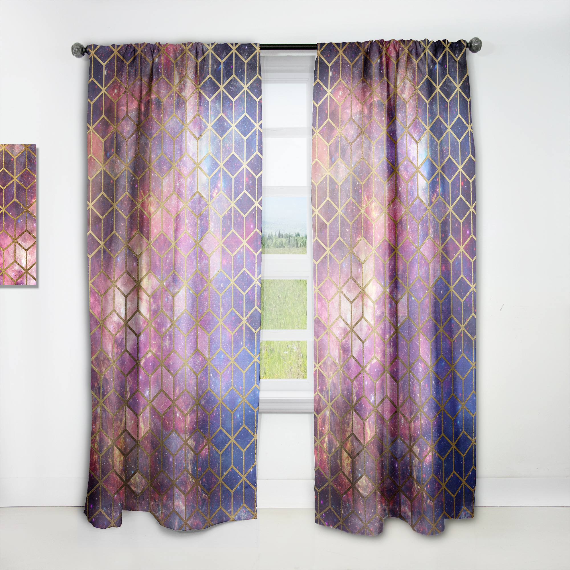 Designart 'Honeycomb Capital Gold VIII' Modern & Contemporary Curtain Panel
