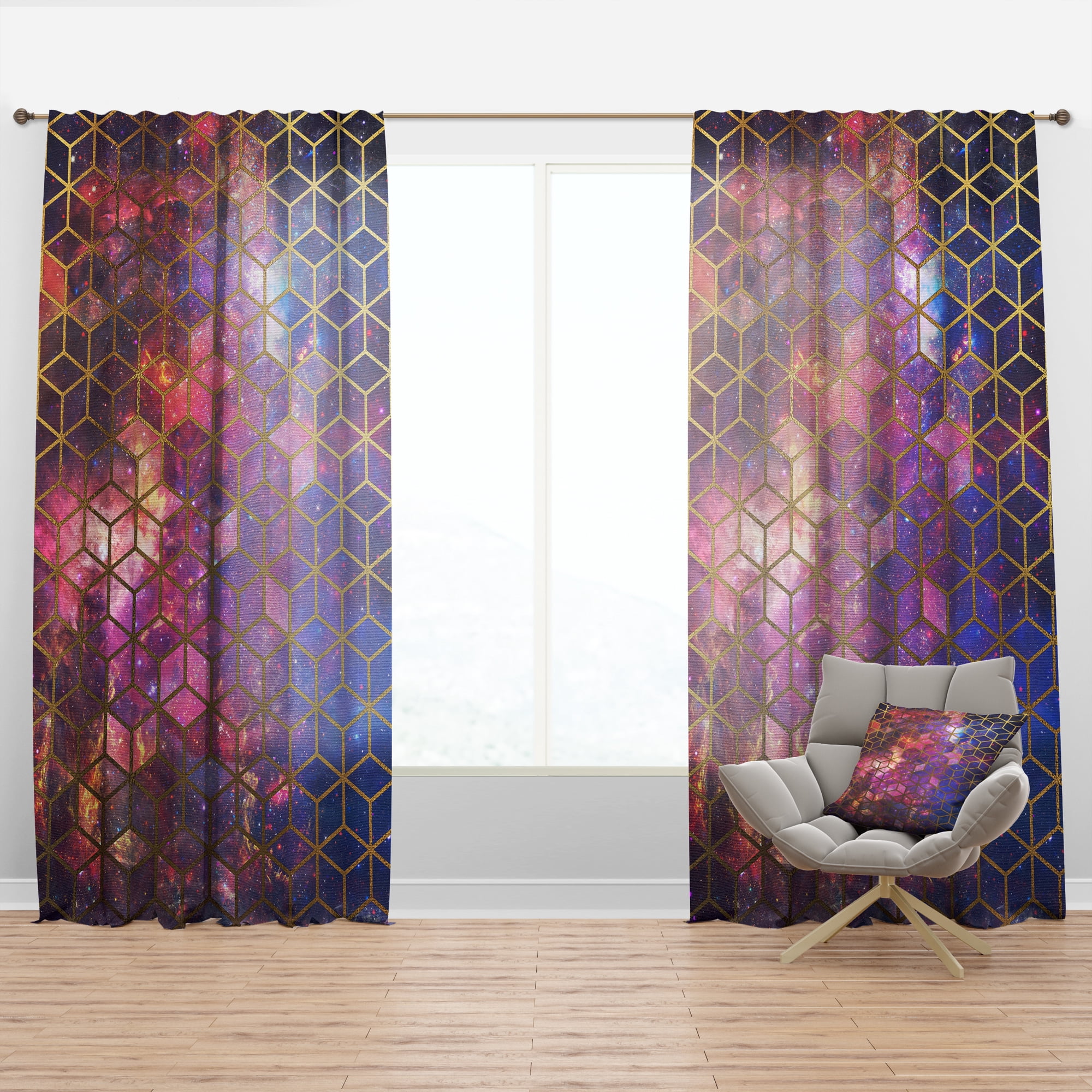 Designart 'Honeycomb Capital Gold VIII' Modern & Contemporary Curtain Panel