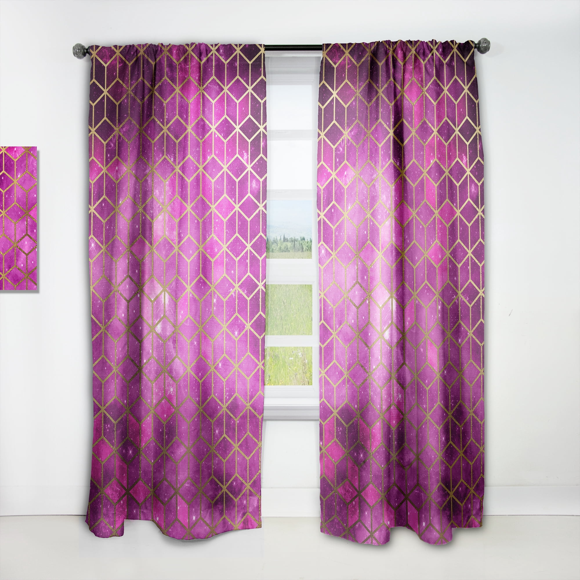 Designart 'Honeycomb Capital Gold X' Modern & Contemporary Curtain Panel