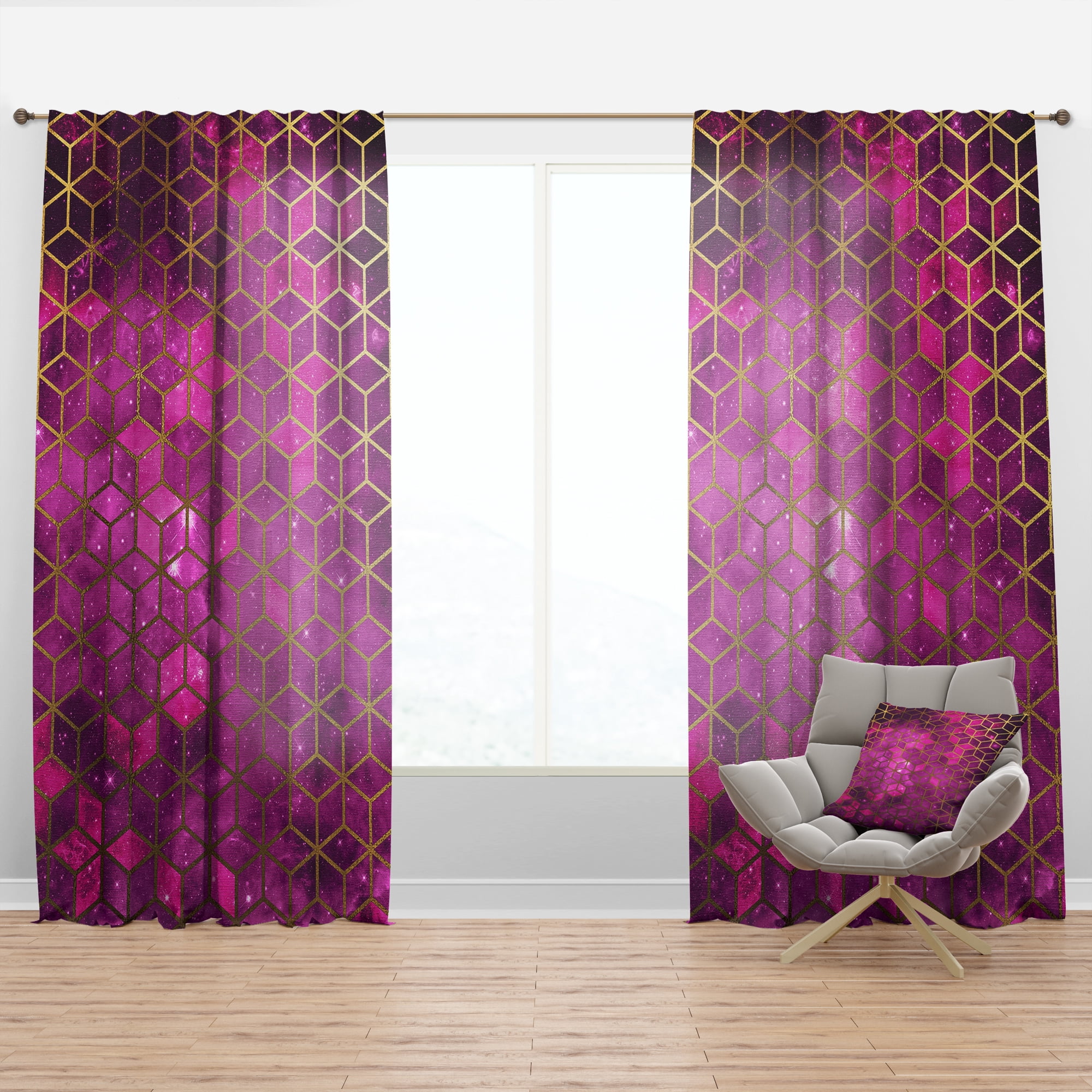 Designart 'Honeycomb Capital Gold X' Modern & Contemporary Curtain Panel