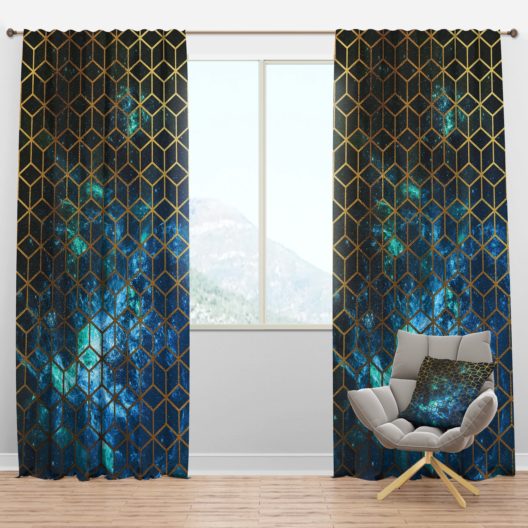 Designart 'Honeycomb Capital Gold XI' Modern & Contemporary Blackout Curtain Panel