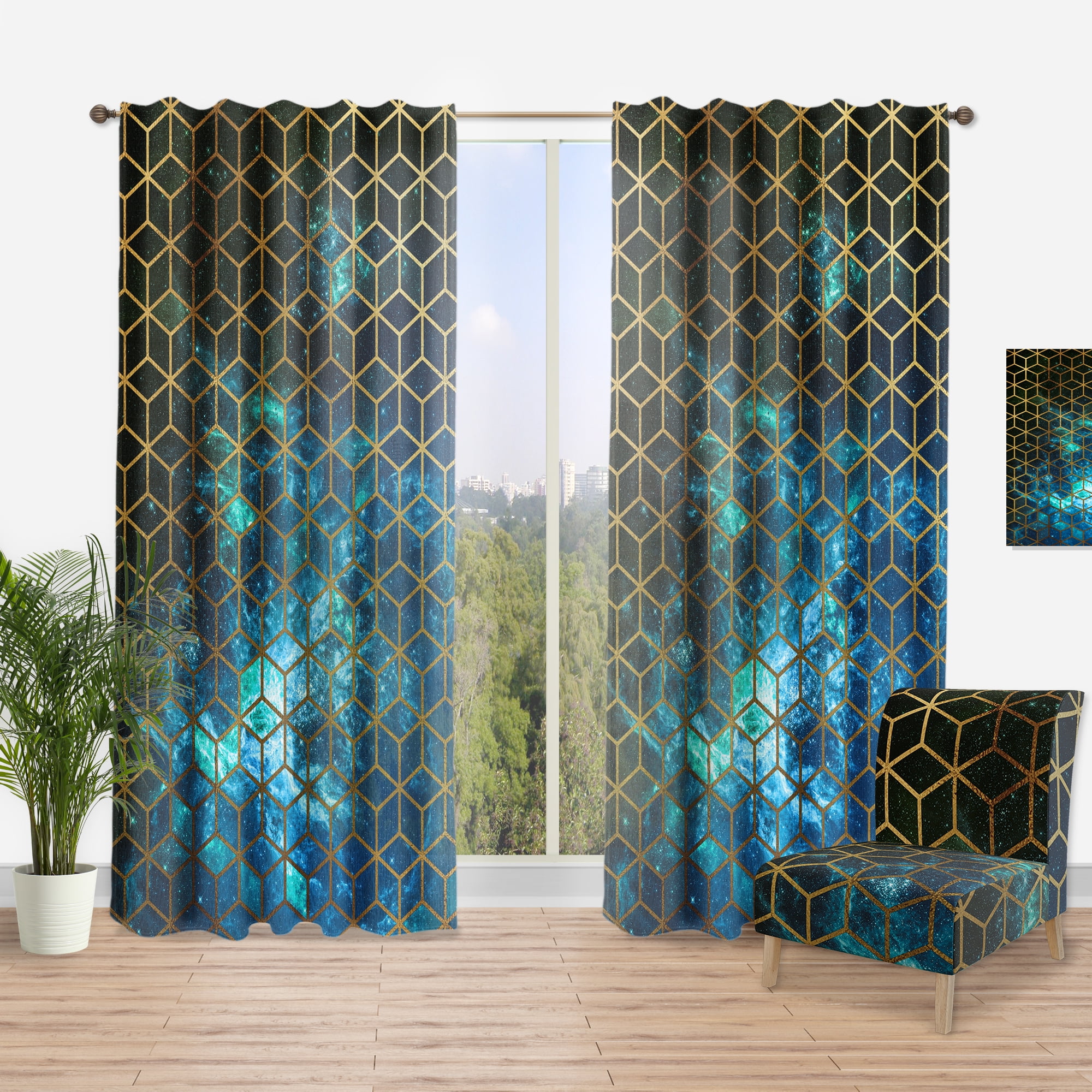 Designart 'Honeycomb Capital Gold XI' Modern & Contemporary Curtain Panel