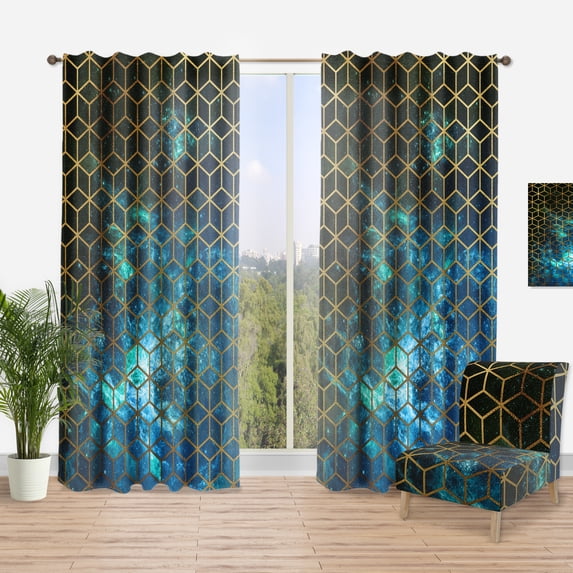 Designart 'Honeycomb Capital Gold XI' Modern & Contemporary Curtain Panel