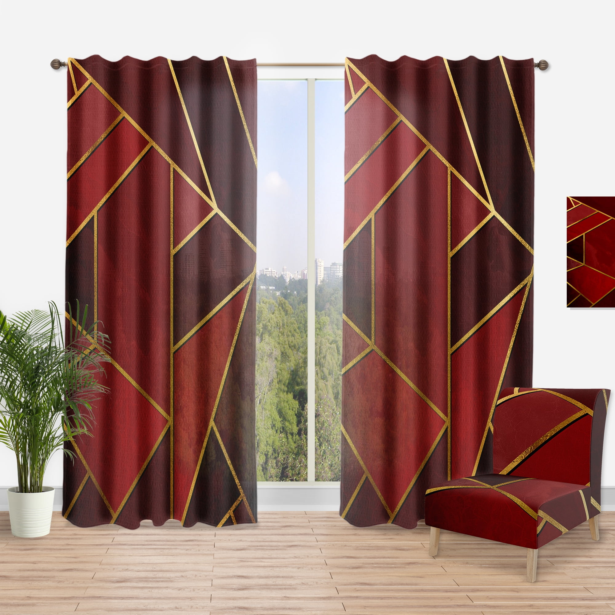 Designart 'Honeycomb Capital Gold XII' Modern & Contemporary Curtain Panel