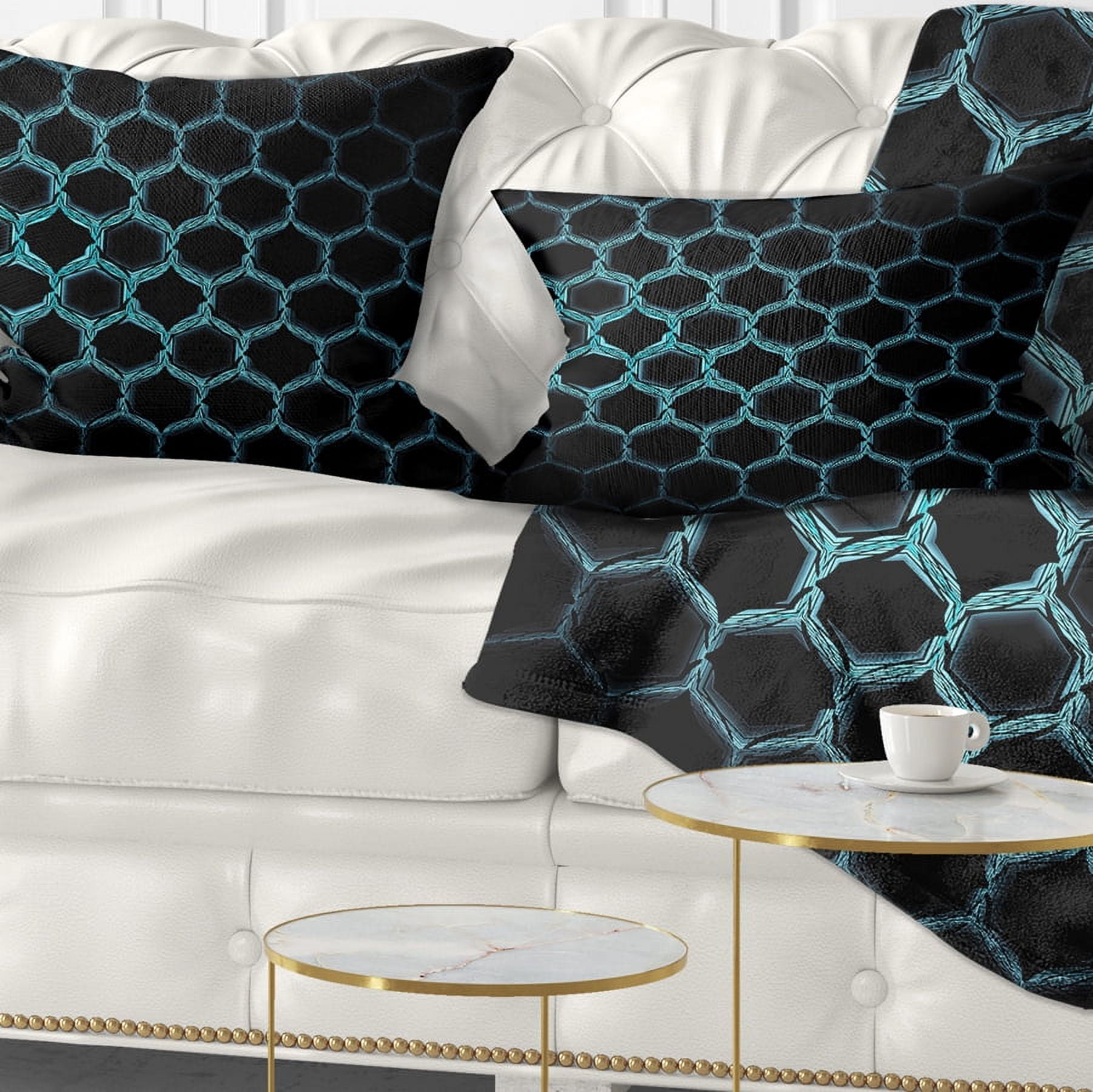 Designart Honeycomb Fractal Gold Hex Pixel - Abstract Throw Pillow - 12x20