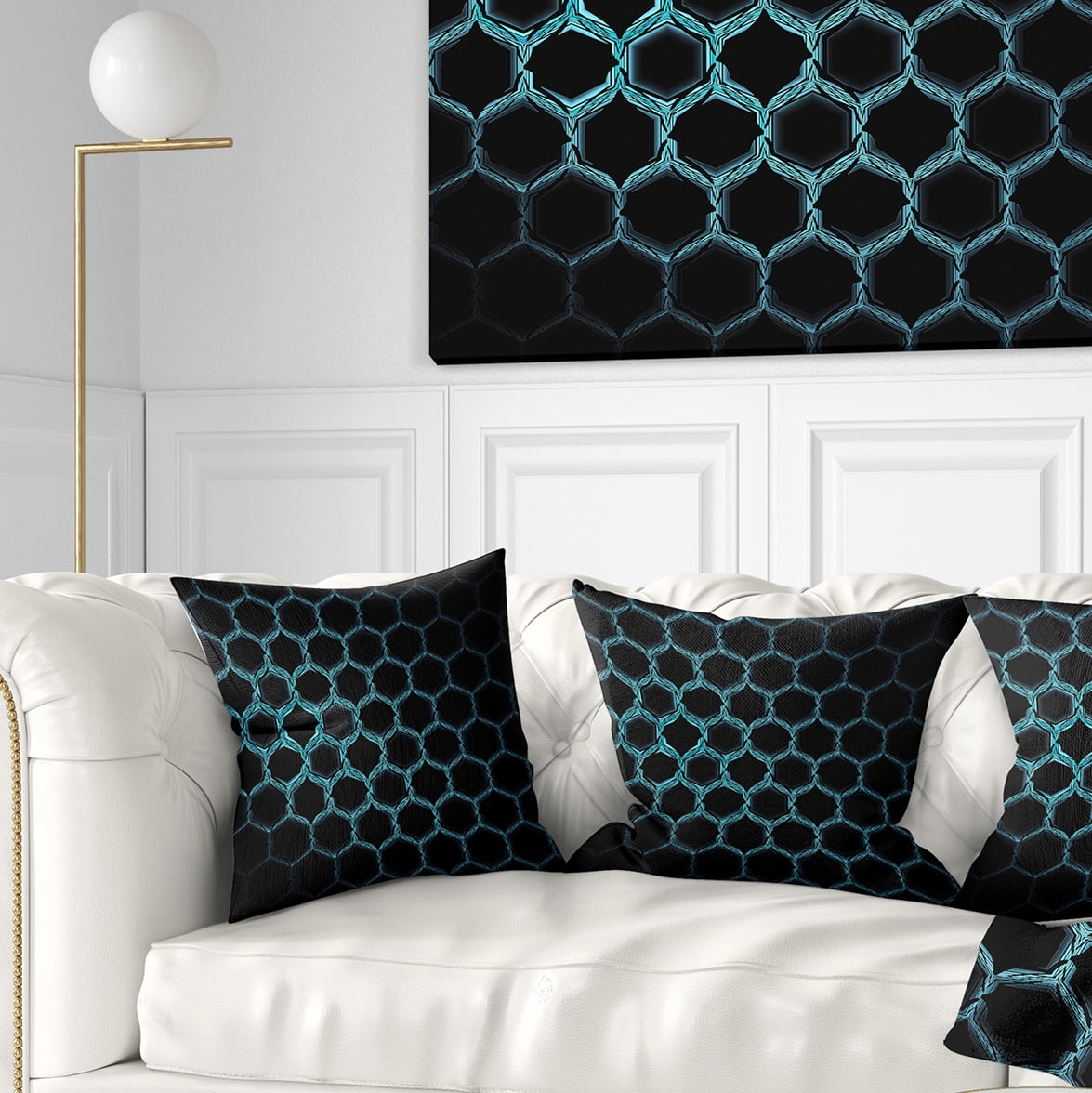 Designart Honeycomb Fractal Gold Hex Pixel - Abstract Throw Pillow - 16x16